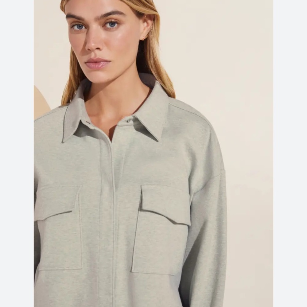 Eberjey Luxe Shacket in Botanical Zen sage Green cotton shirt jacket medium